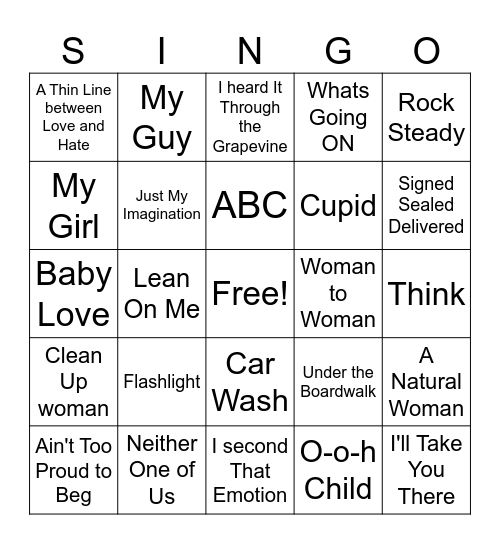 Motown Bingo Card