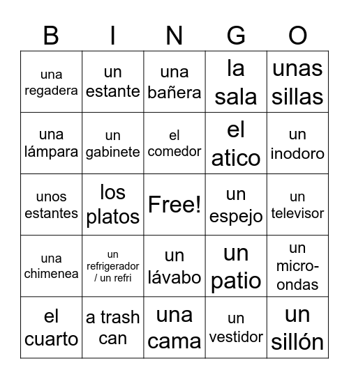 Mi casa 1 Bingo Card