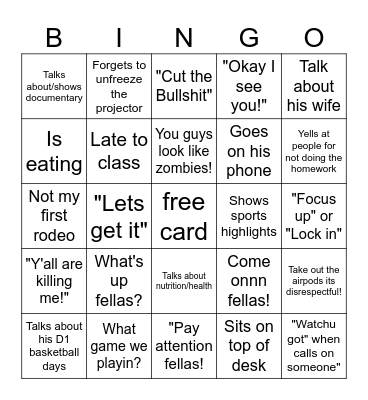 Mr. Biebel Bingo Card