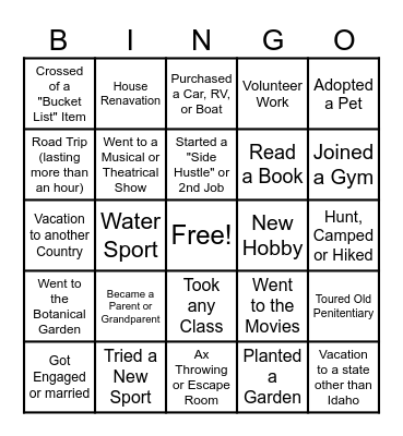 Welcome Back! Bingo Card
