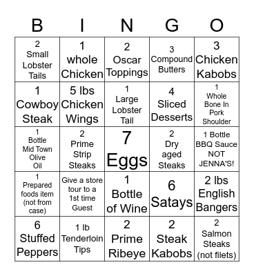 Butcher's Market Bingo Card