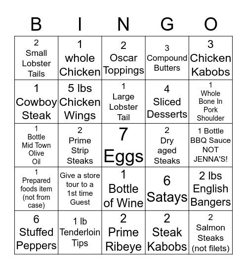 Butcher's Market Bingo Card