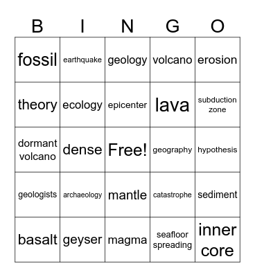 Geology Bingo Card