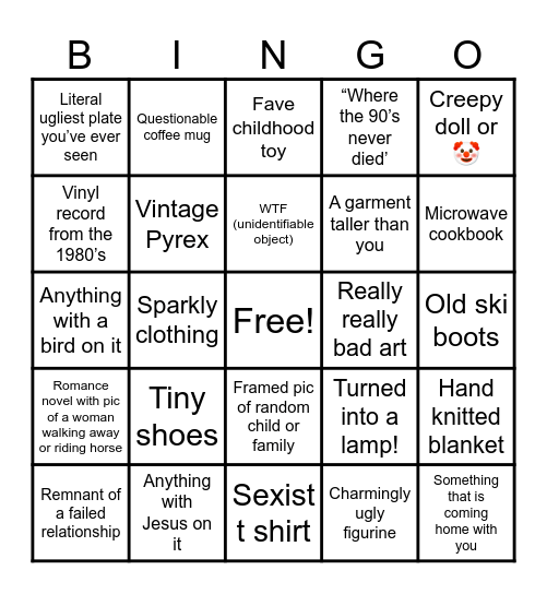 Jen’s 50th Thrifting BINGO Card