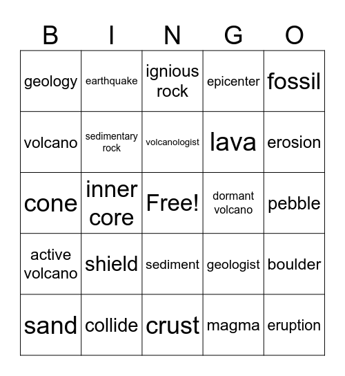 Geology Bingo Card