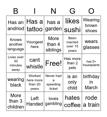 HARVEYS Bingo Card