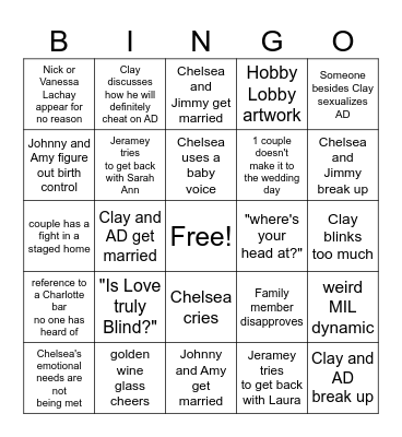 Love is Blind - Season 6 Bingo Card