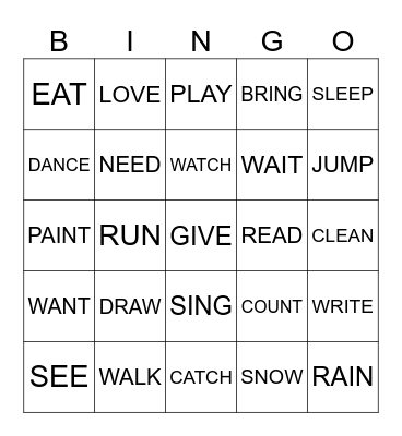 VERB BINGO Card
