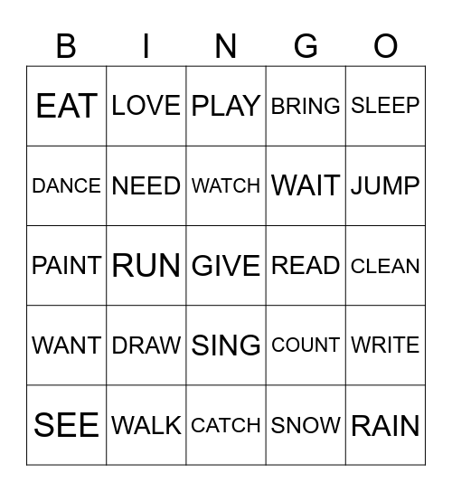 VERB BINGO Card