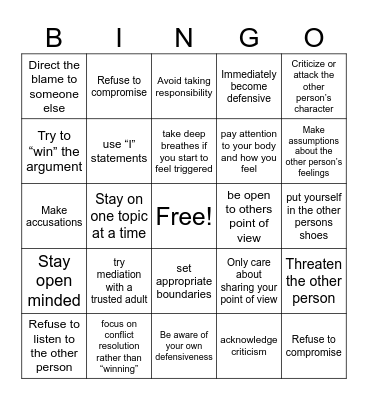 Conflict Resolution Bingo Card