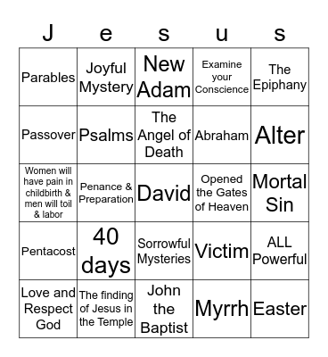 3rd grade Faith Formation           Final Exam Bingo Card