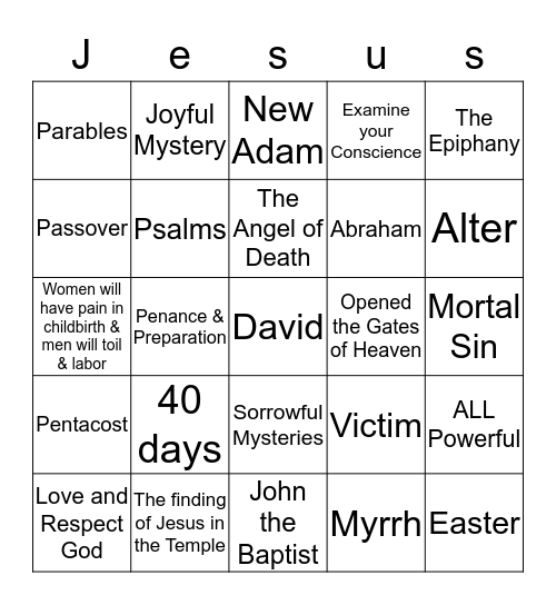 3rd grade Faith Formation           Final Exam Bingo Card