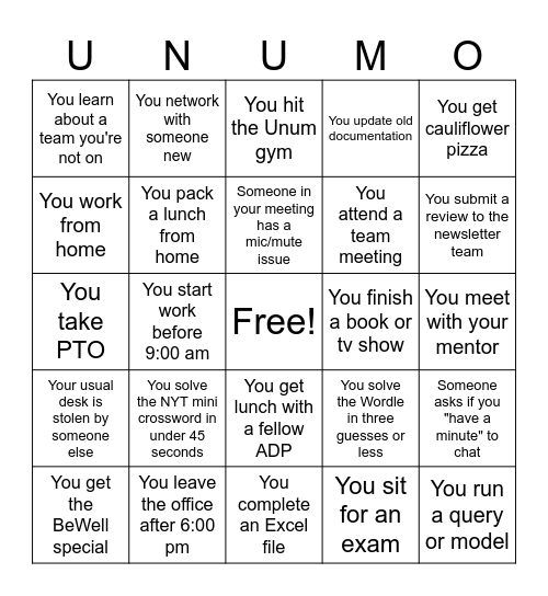 ADP Bingo Card