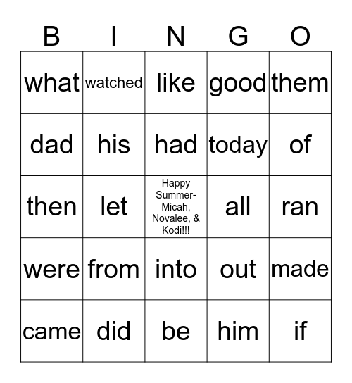 Almost-Second-Grade Party:) Bingo Card