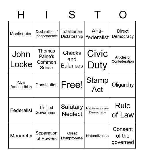 Civics Unit 1 & 2 Bingo Card