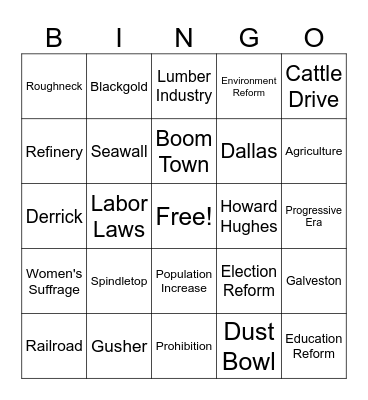 Oil Bingo Card