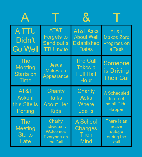 AT&T Weekly Call Bingo Card