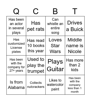 Find somebody who.... Bingo Card