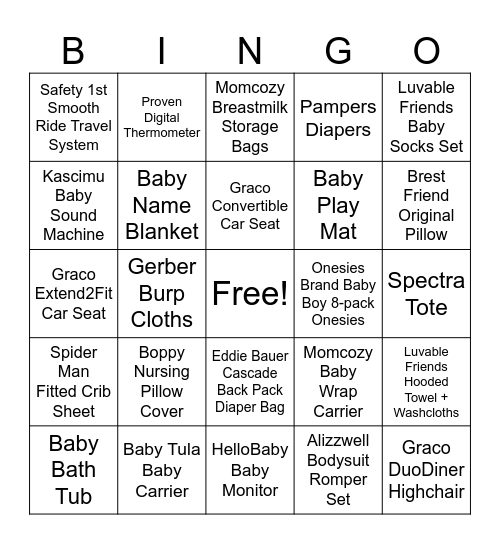 Yomayra's Baby Shower Bingo Card