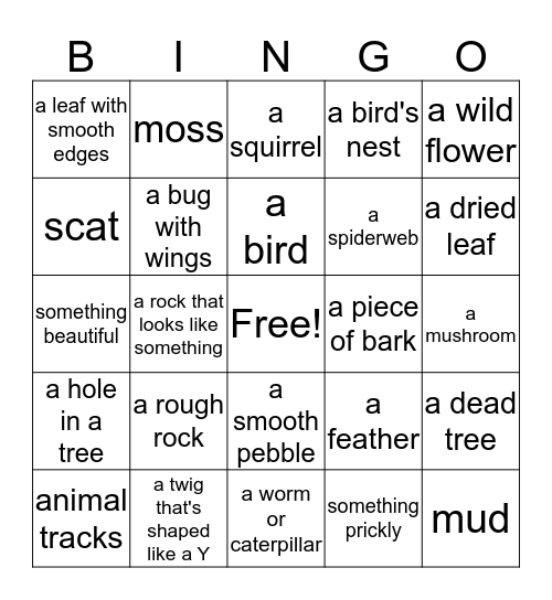 Hiking Bingo Card