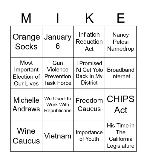 Mike Thompson Bingo Card