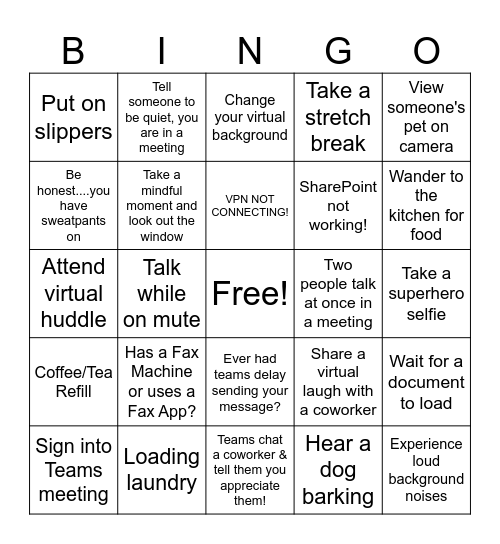 Virtual Work BINGO Card