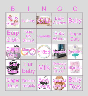 James & Nicole's Double the Fun Baby Shower Bingo Card