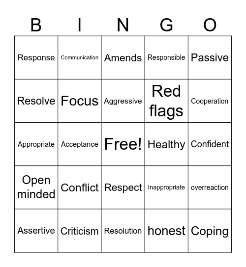 Managing Conflict Bingo Card