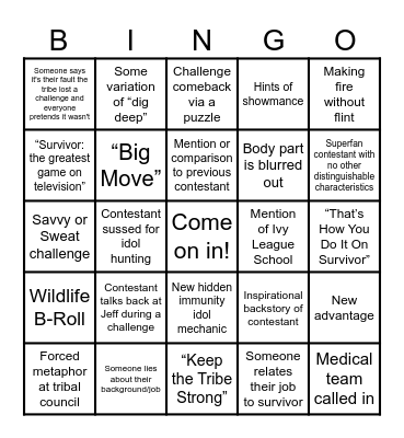 Survivor 46 Premiere Bingo Card