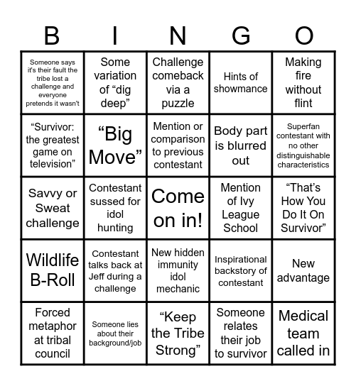 Survivor 46 Premiere Bingo Card