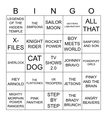 TV SHOWS 2.0 Bingo Card