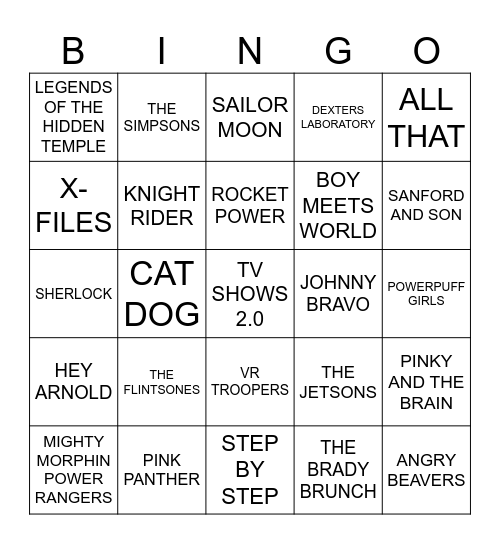 TV SHOWS 2.0 Bingo Card