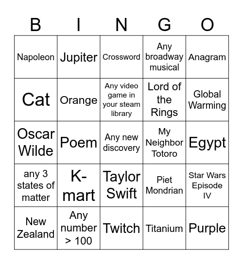 Untitled Bingo Card