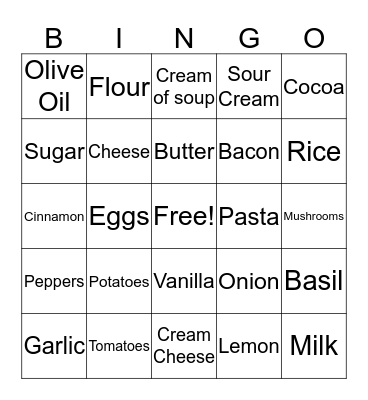Bridal Baking Bingo Card