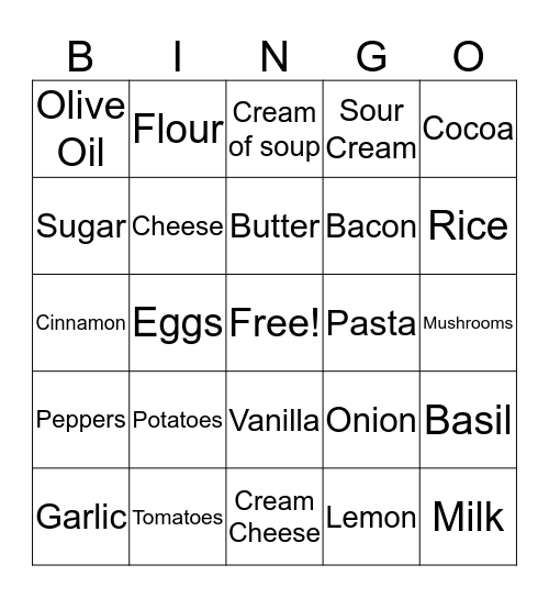 Bridal Baking Bingo Card