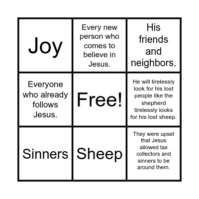 The Lost Sheep Parable Project Bingo Card