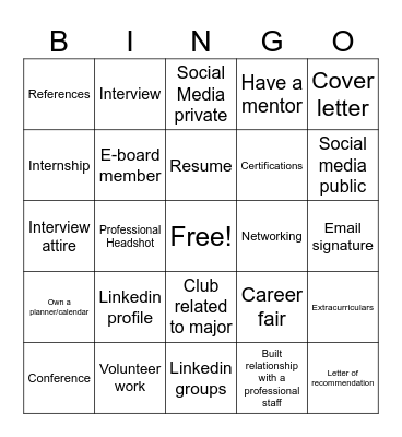 PROFfessional Bingo Card