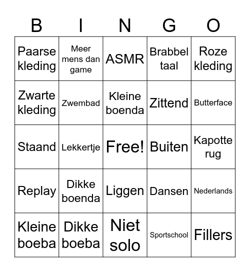 Twitch E-girl checklist Bingo Card