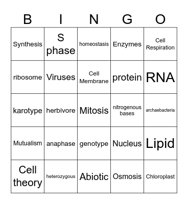 Biology EOC Review Bingo Card