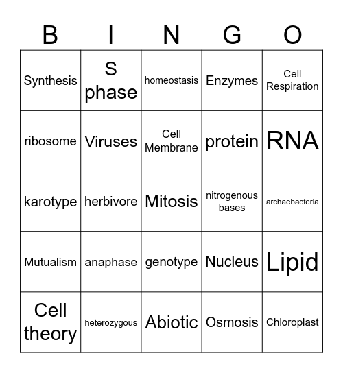 Biology EOC Review Bingo Card