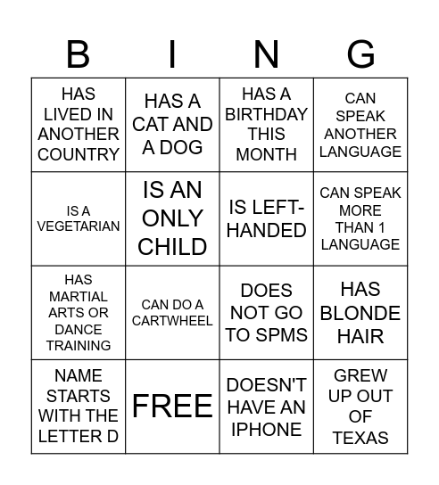 HUMAN SCAVENGER HUNT Bingo Card