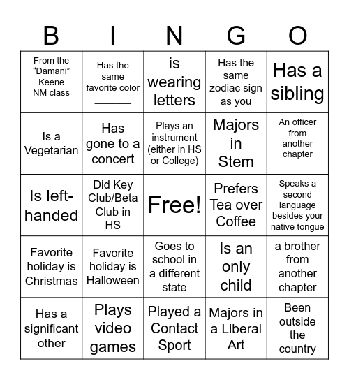 APO Bingo Card