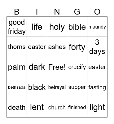 Lent Bingo Card