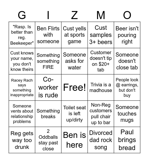 Gizmo Bingo Card