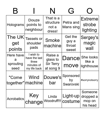 Back's annual Eurovision party 2016 - BINGO Card