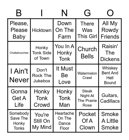 Honky Tonk Country Bingo Card