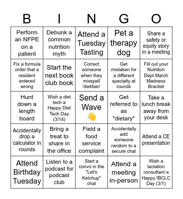 Nutrition Month Bingo! Bingo Card