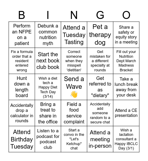 Nutrition Month Bingo! Bingo Card