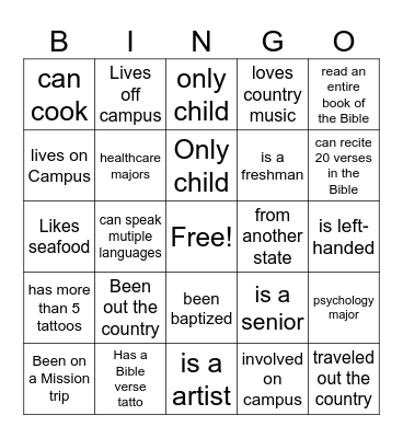 Get to Know Me Bingo Card