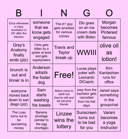 Morgan's Bingo Card